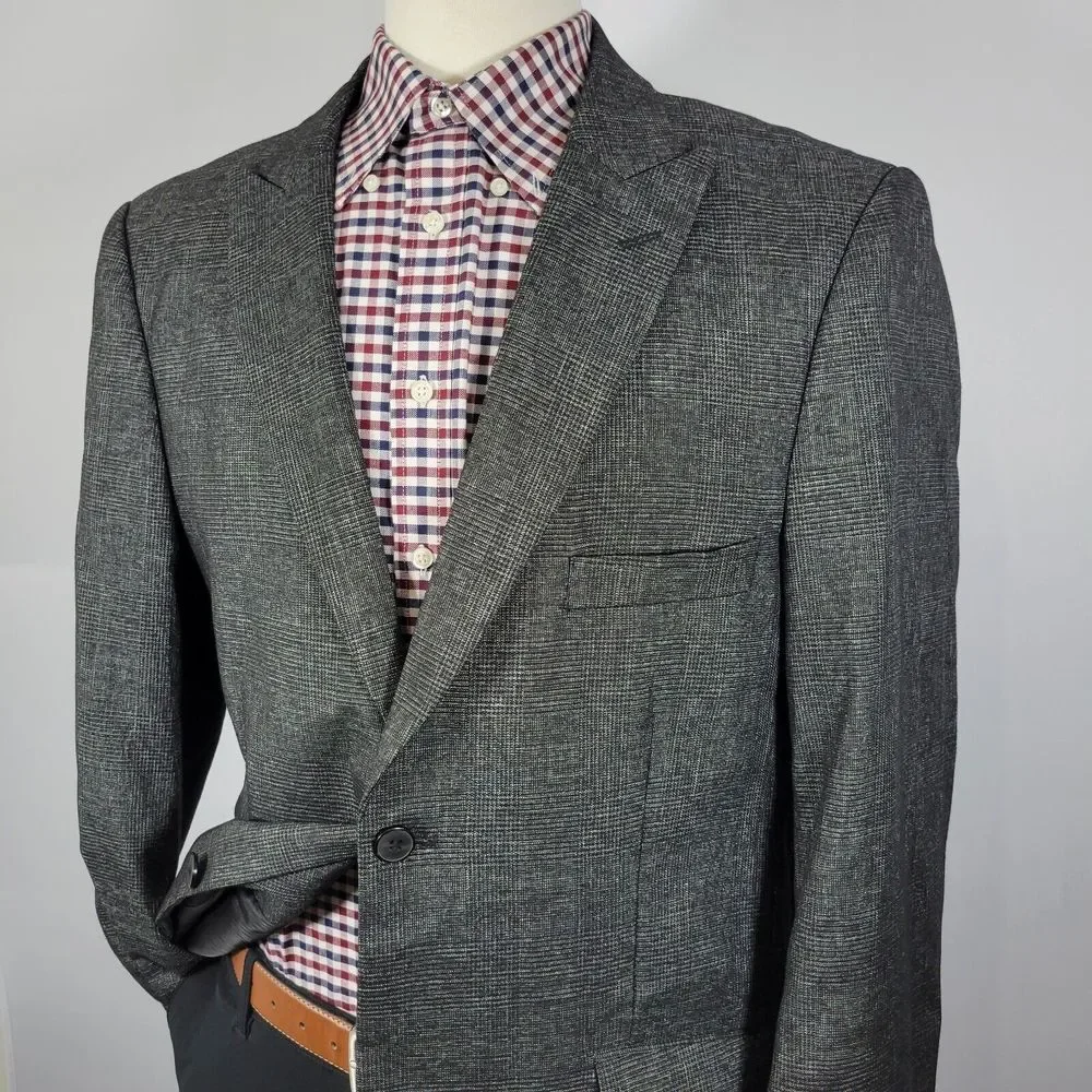 Stacy Adams Men's Sport Coat Blazer Two Button Charcoal Black Gray Plaid‎ 44L